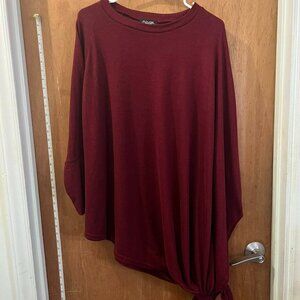 Size 3X - Rouge - Maroon 3/4 Sleeve Sweater w/Side Tie - Some Pilling